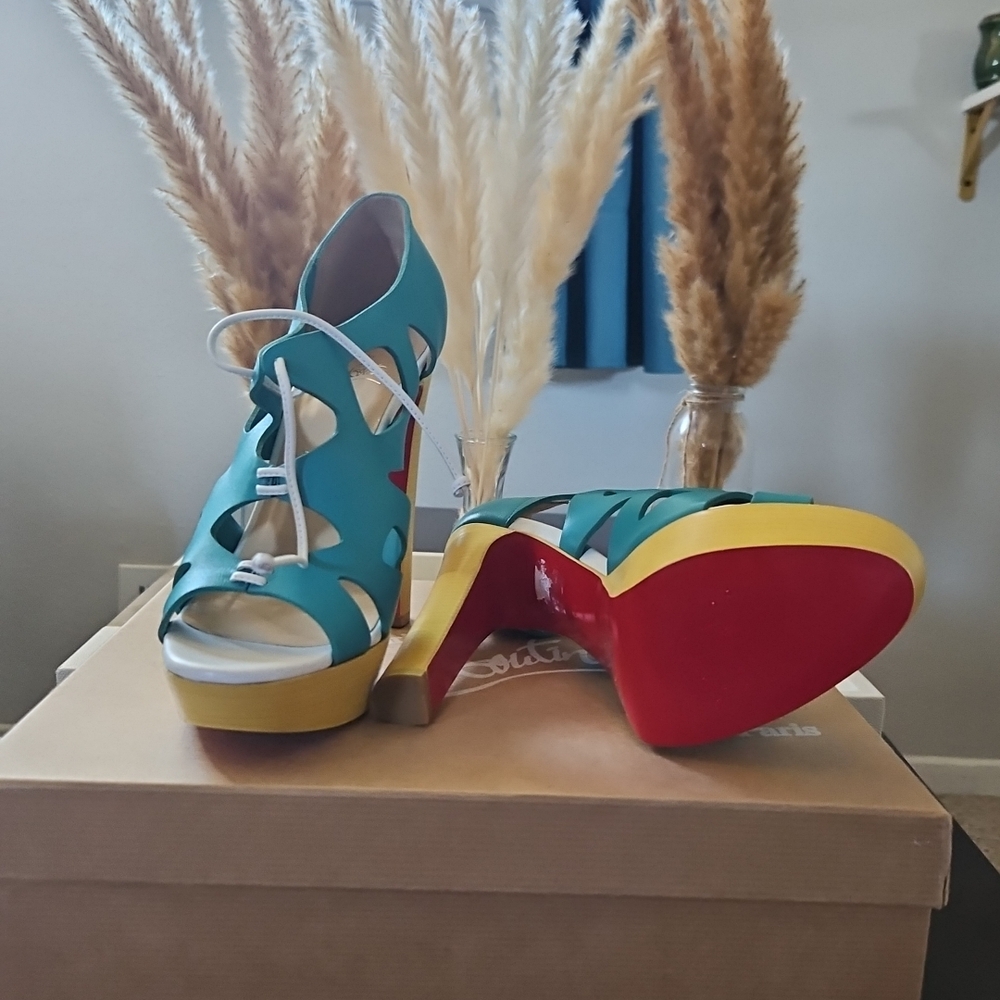 Christian Louboutin Teal and Yellow Heels